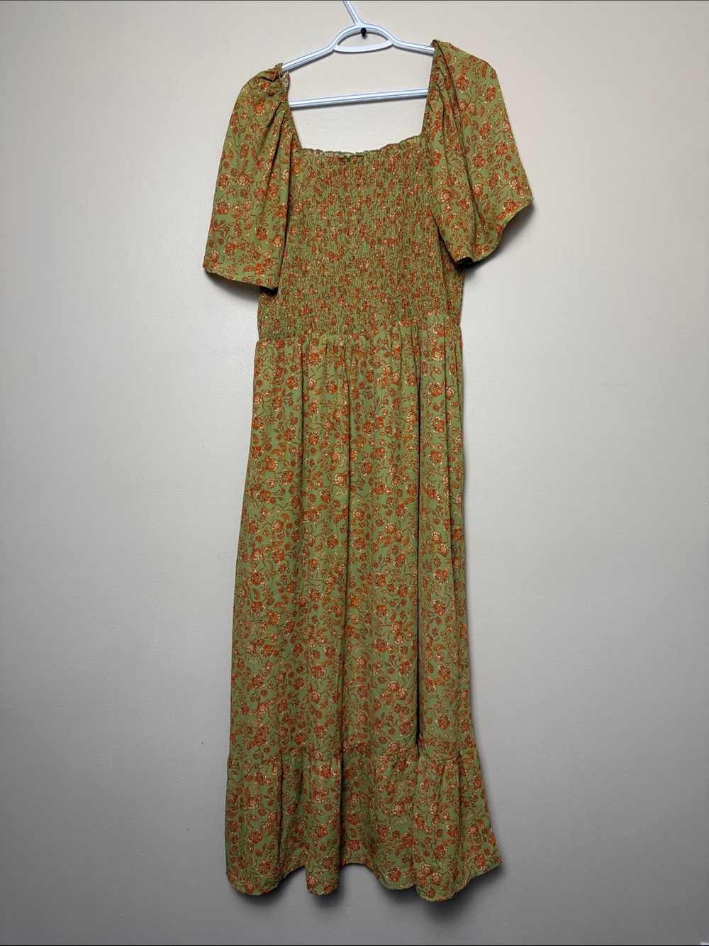 Heyson Green Floral Smocked Maxi lined Dress size 1XL